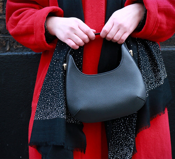 Black handbag with red inside hotsell