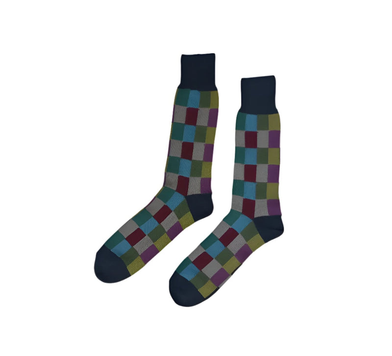 Multicoloured Square Socks Textiles Navy / Loden 